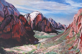 mountains with large valley and river
